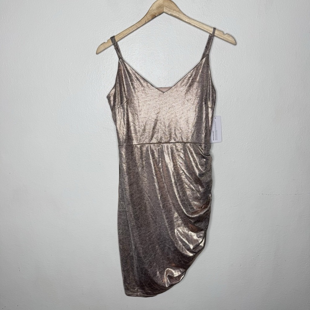 New Guess Breana Rose Gold Mini Clubwear Bodycon Ruched Dress Women's‎ Large